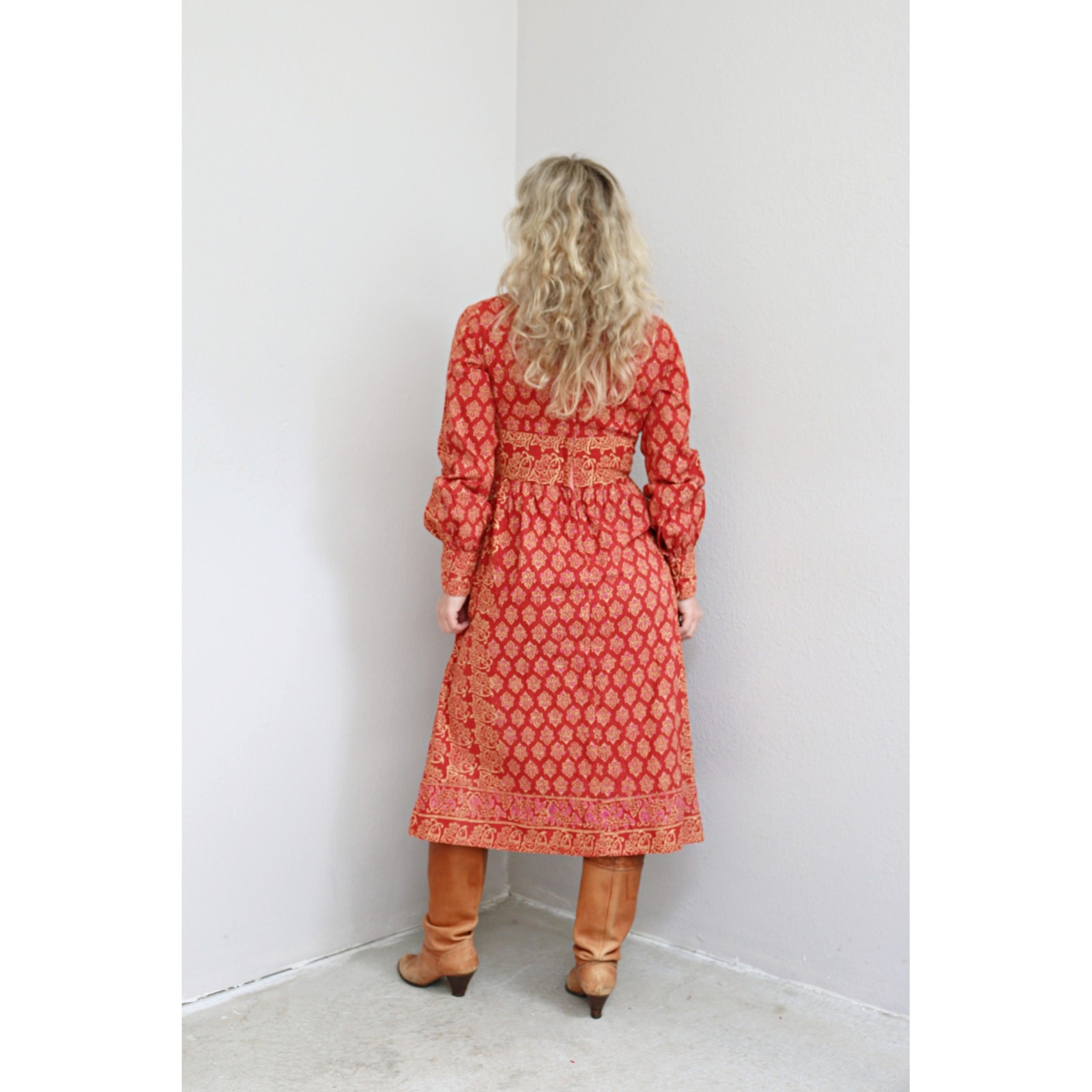 1970’s Vintage Indian Imported Batik Cotton Block Print Dress ~ Women’s XS SM