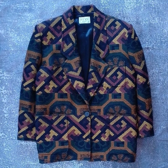 VINTAGe 80/90s WOOL Colorful Geometric Patterned Blazer MR.JAX