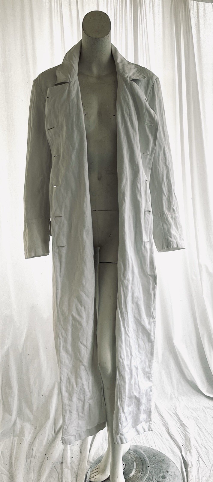 Dries Van Noten Vintage White Cotton Maxi Greatcoat Double Breasted