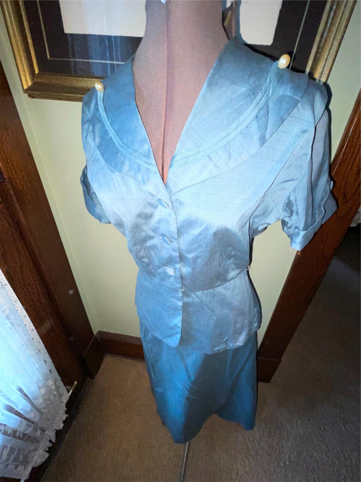 VTG 50s 60s WOMENS XS/S BLUE FLECK SHIRT LONG SKIRT BERKSHIRE OUTFIT SET
