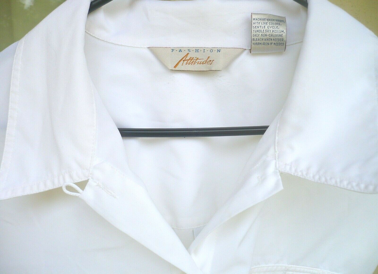 VTG FASHION ATTITUDES XL WHITE SIMPLE SILKY SECRETARY S/S BUTTON UP BLOUSE WOMEN