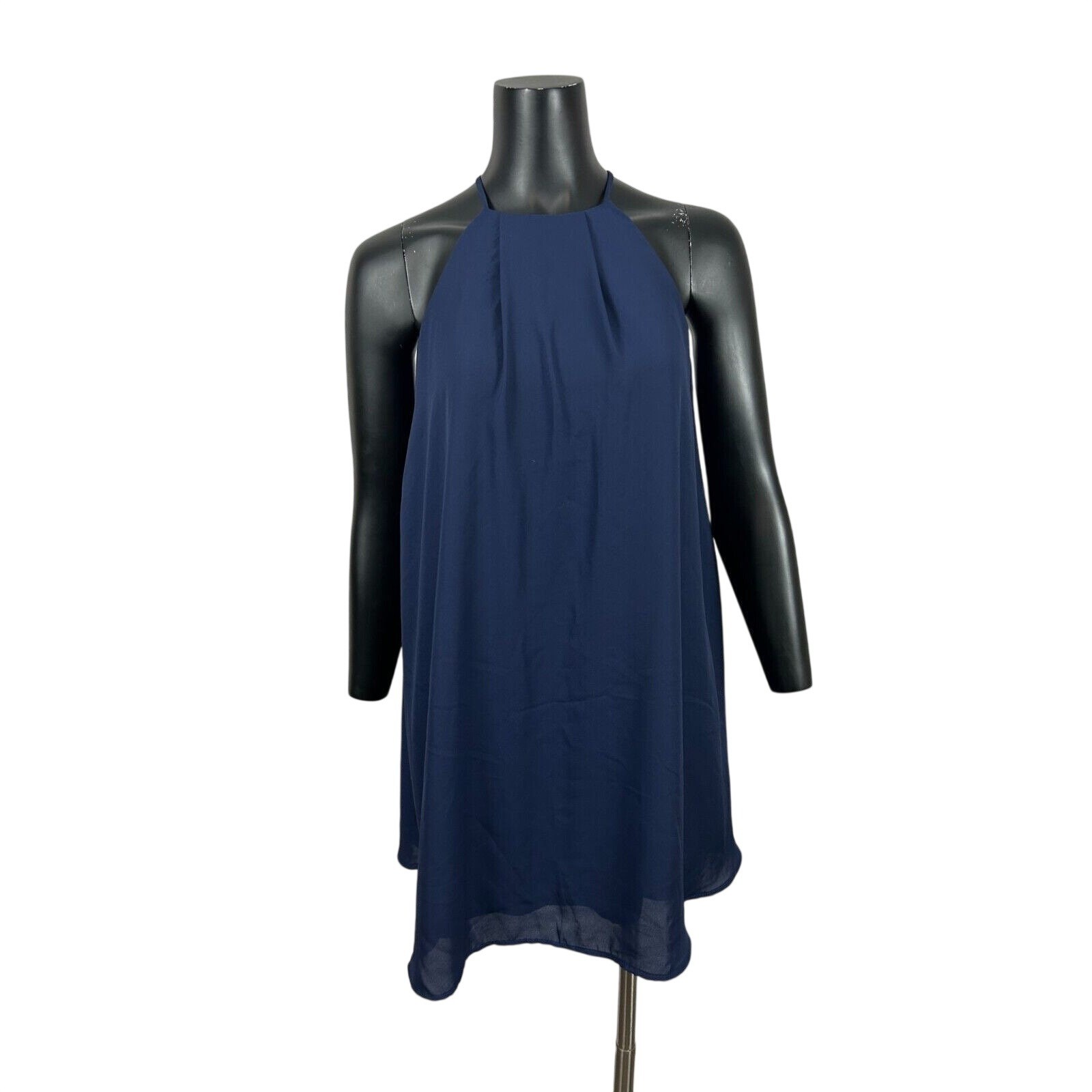 Charlotte Russe Blue Pleated High Halter Neck Dress Vtg 90s Y2K Women’s Sz S