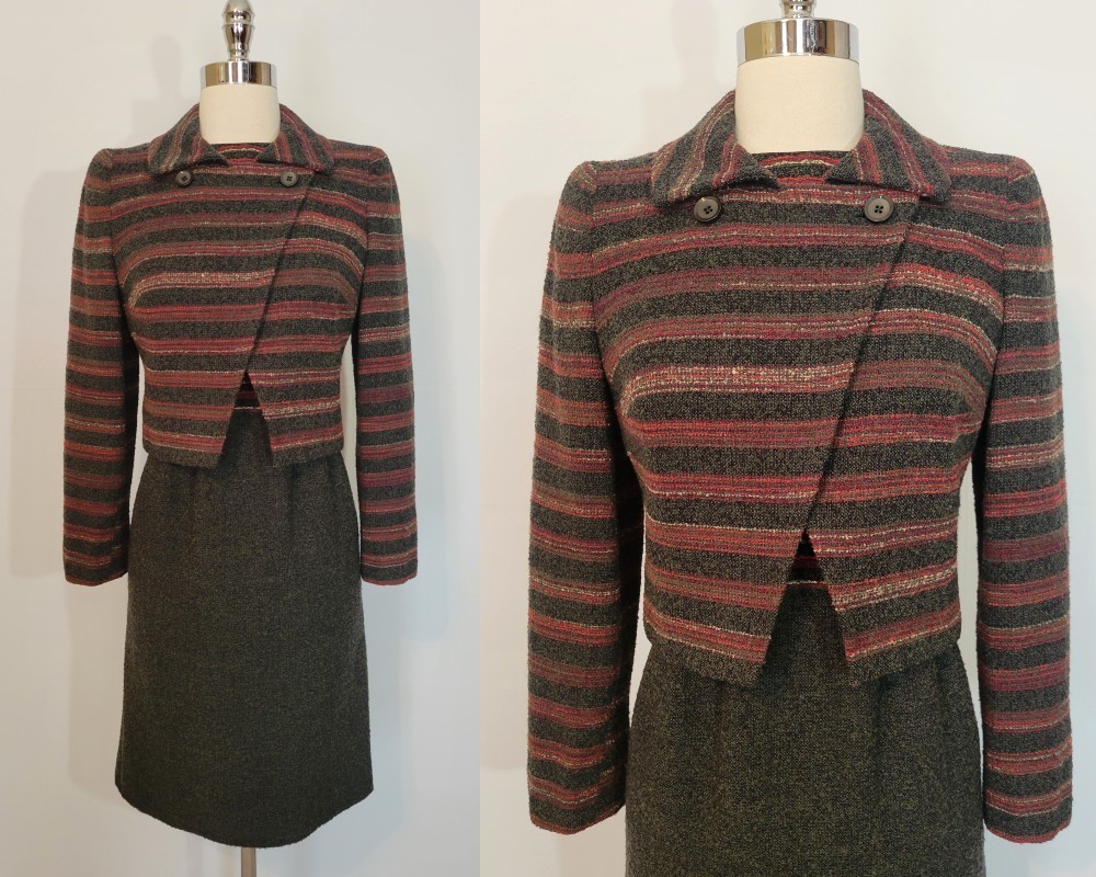 Couture 1960s HARDY AMIES England 2 Pc Dress Jacket Set Suit XS/Small