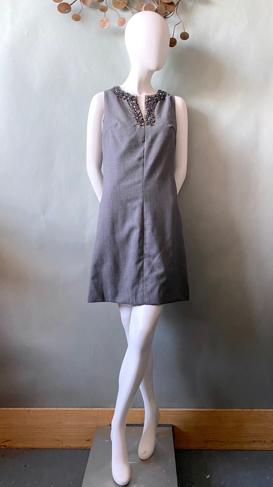 Palm Royale Vintage 60s 70s Gray Flannel Winter Resort Cocktail Dress sz S Mod