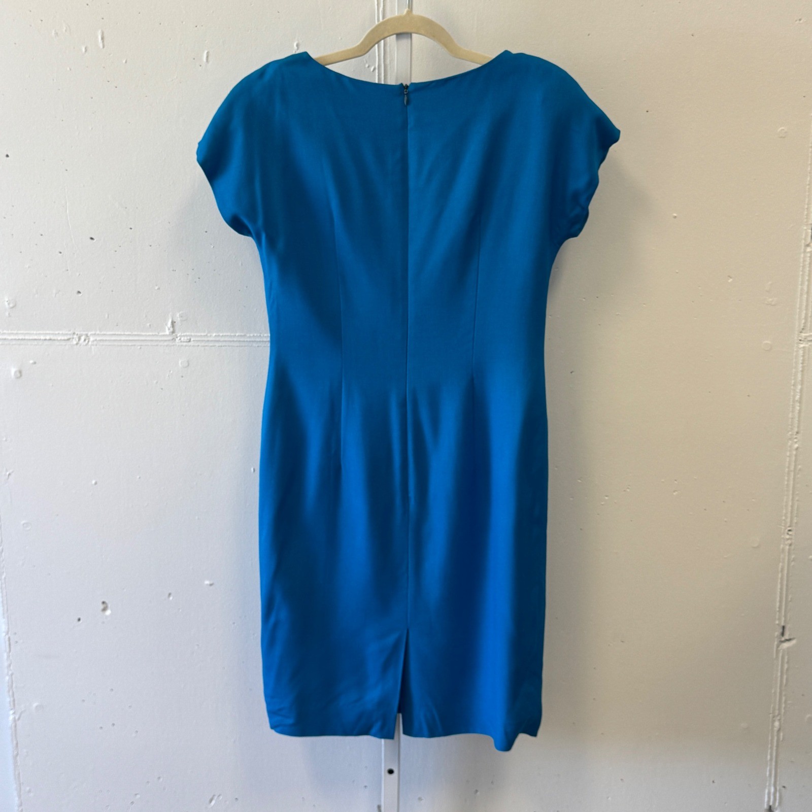 Vintage Jones New York Knee Length Dress Blue Cap Sleeve Sheath Career Size 8