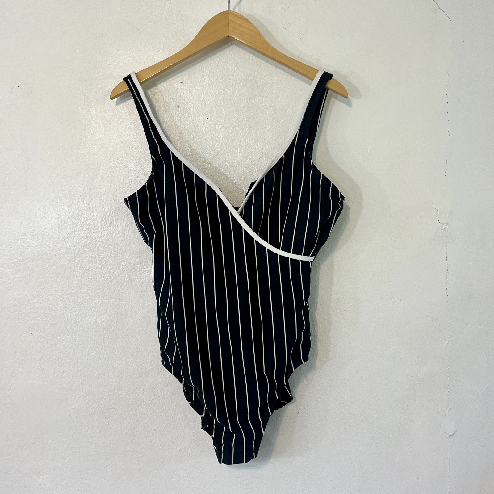 Vtg Cole of California One Piece Swimsuit Sz 16 Striped Black Pin Up Rockabilly