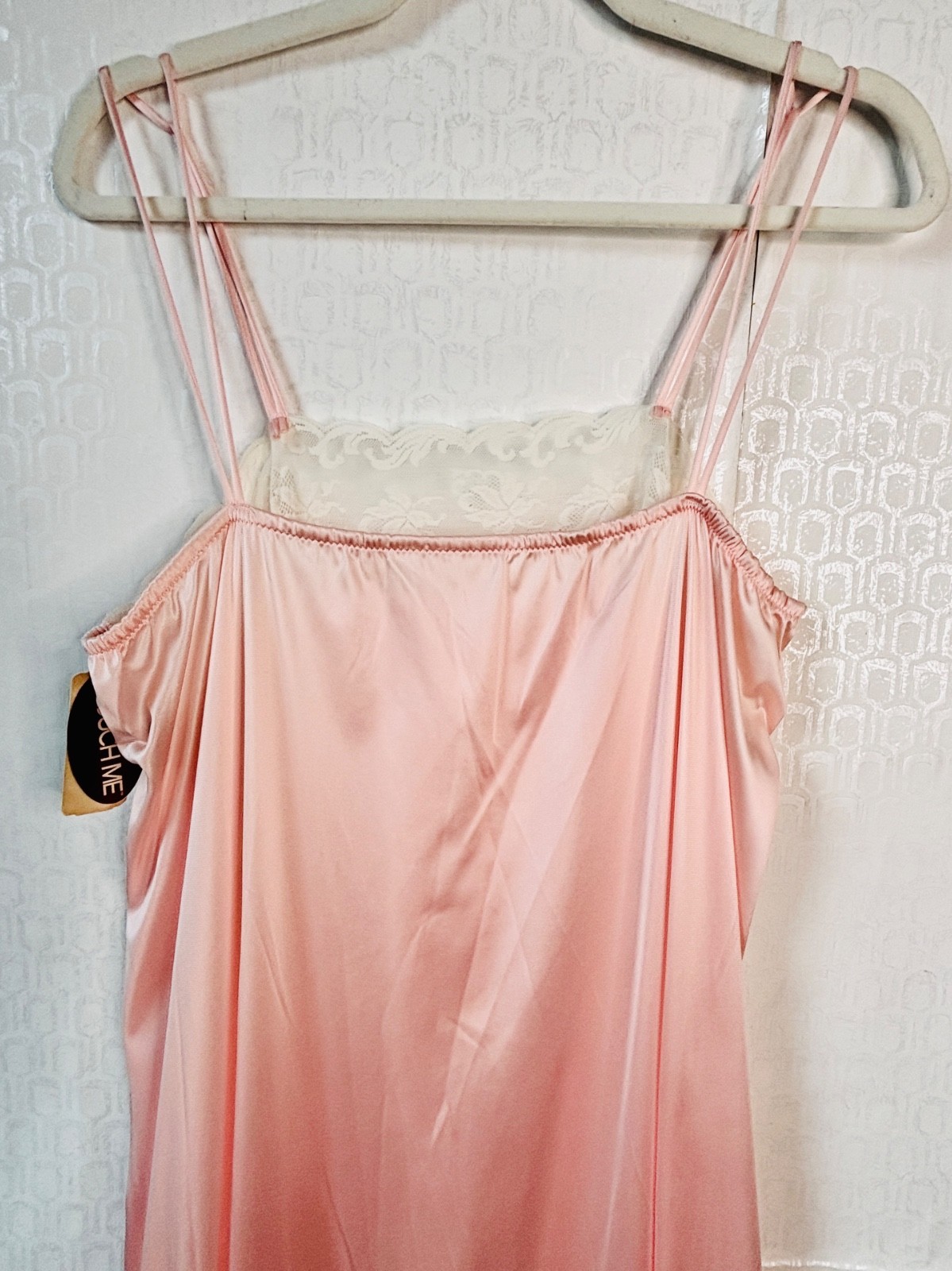 NOS VTG LORRAINE PEACHY-PINK WHITE LACE TRIM SIDE SLIT NEGLIGEE LONG NIGHTGOWN*S