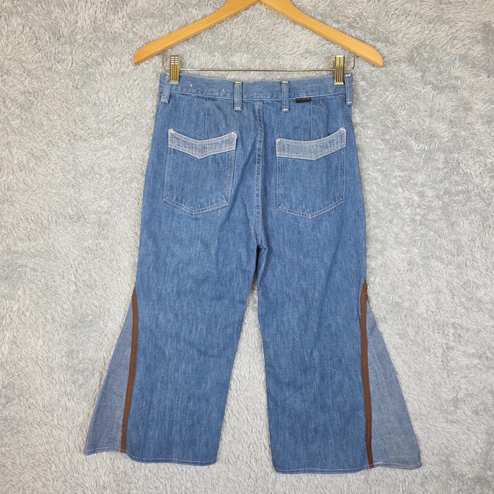 Vintage Maverick 70s Bell Bottom Jeans Blue Denim High Waist Flare USA 13/14