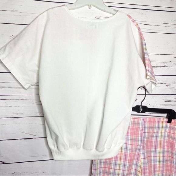 Vintage 80’s Pink Plaid Preppy Seersucker Top and Shorts 2 Piece Set Size Small