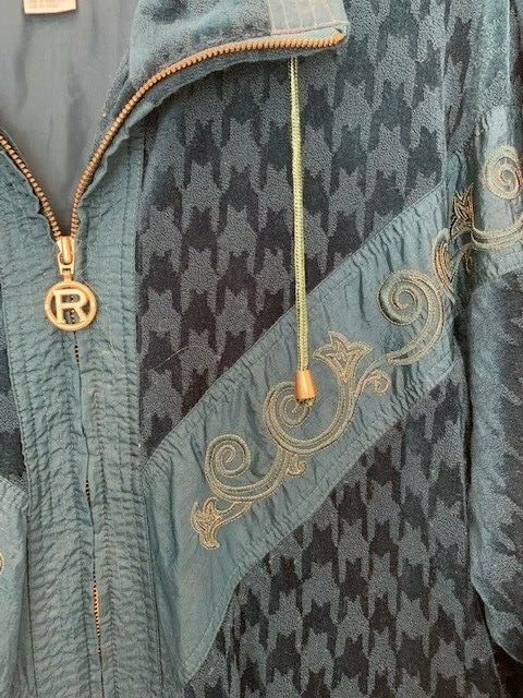 Vtg 80’s Windbreaker Jacket Track teal velour & gold accents Rafael Woman sz 1X