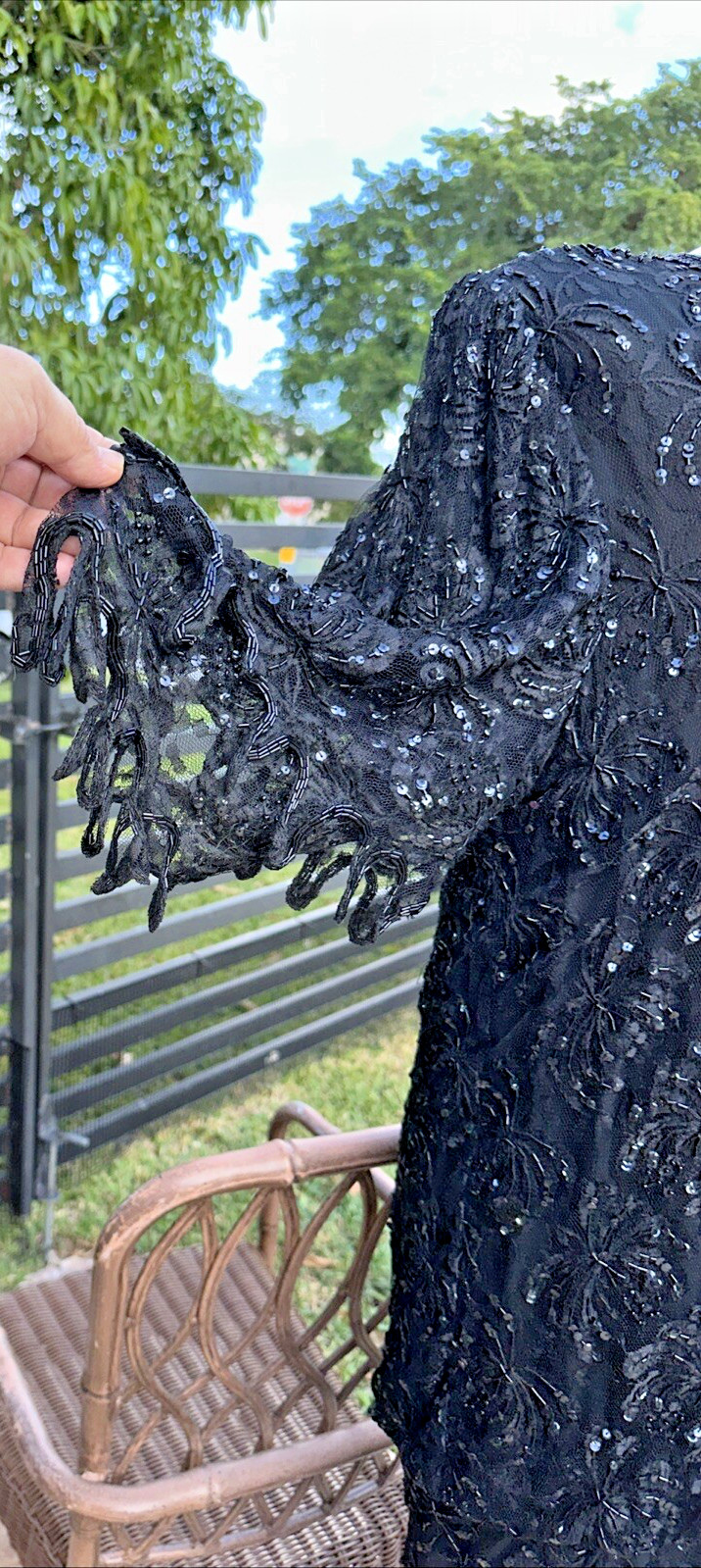VTG JUDITH ANN CREATIONS BLACK SILK HEAVELY BEADED ASYMMETRIC HEM DRESS Sz XL