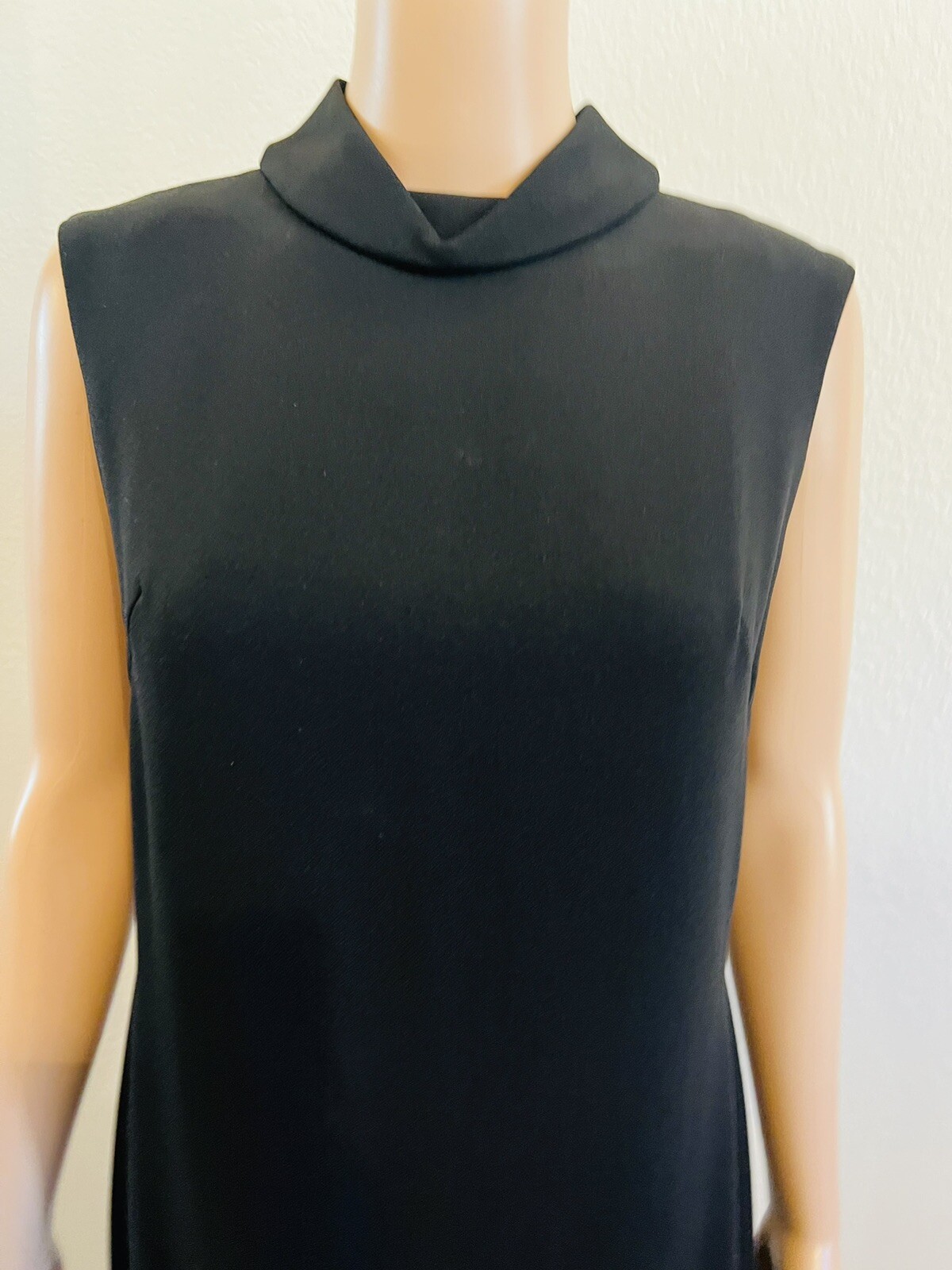 VTG 1960s Pavillon Design Black Evening Gown Maxi Dress Fringe & Rhinestones M*