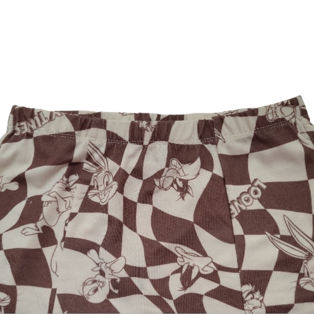 LOONEY TUNES Brown/Cream Soft Elastic Waist Mini Skirt Size XS