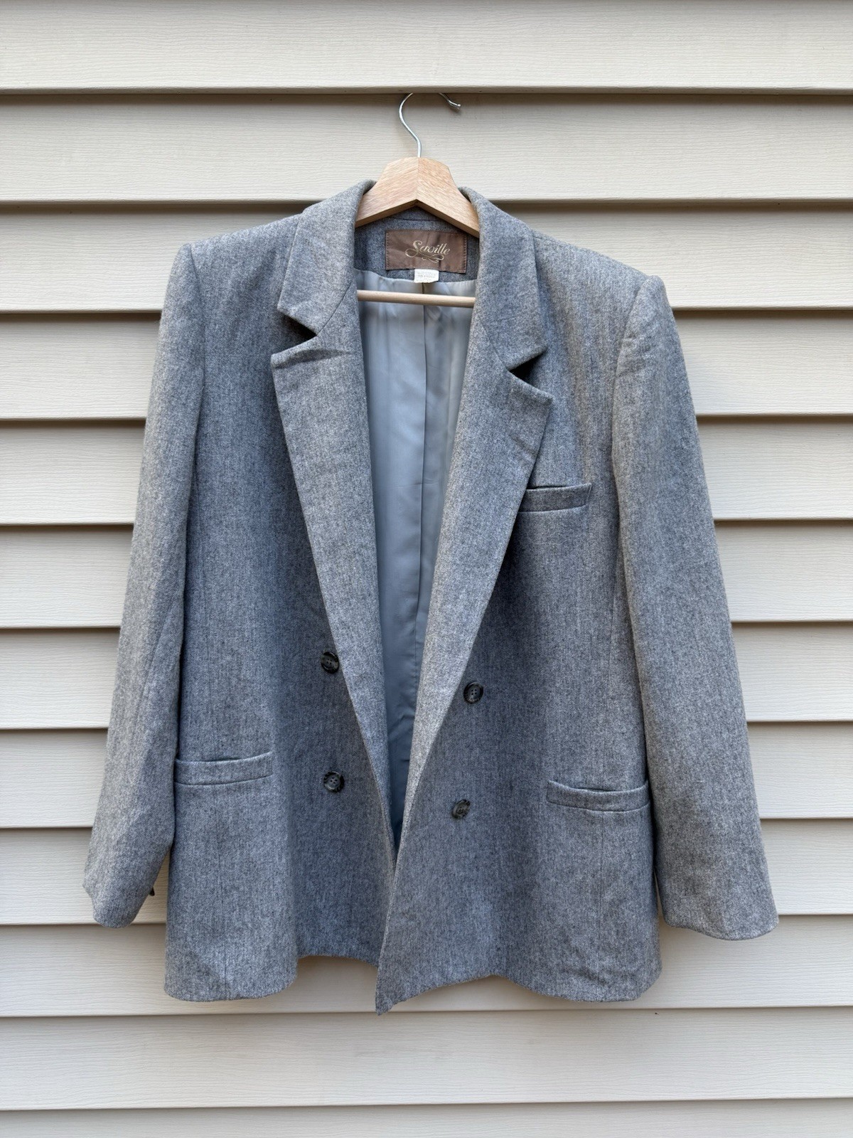 Vintage Saville Wool Blazer Jacket size 10 Grey Double Breasted Womens