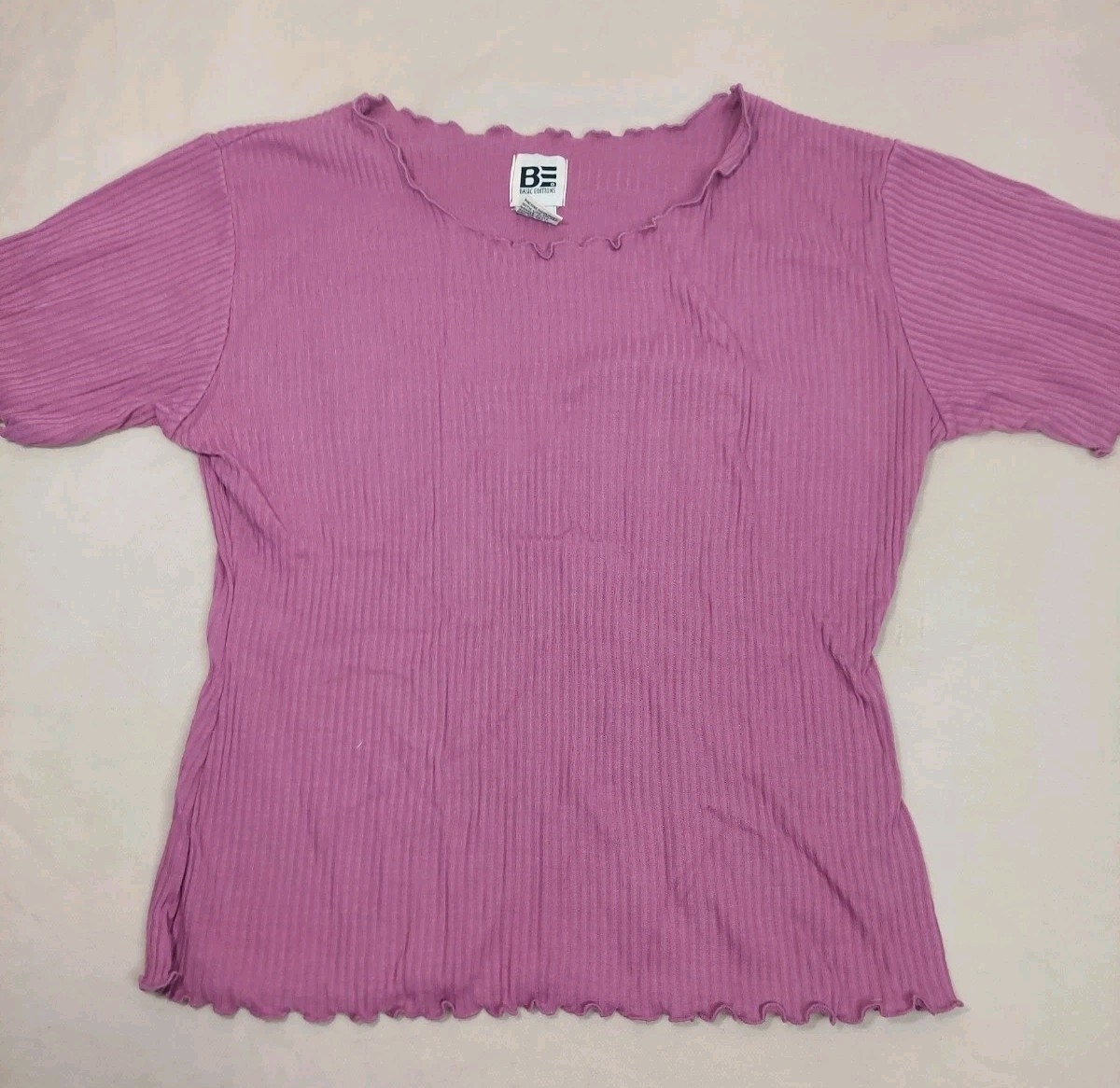 Vintage Y2K Purple Ribbed Lettuce Edge Baby Tee Stretch Top Soft Girl XS/S