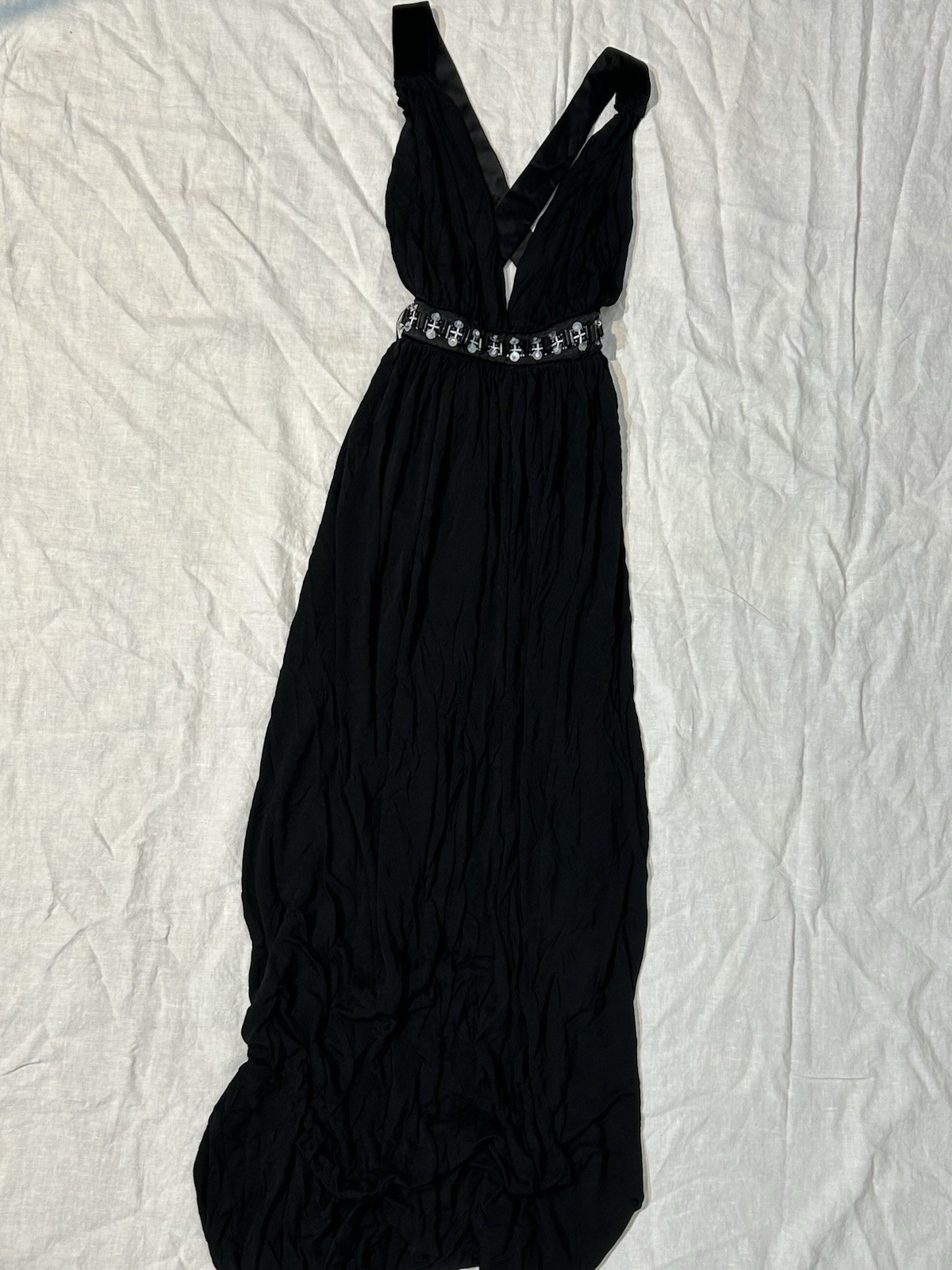 1990s Dolce & Gabbana D&G Black Plunging Sexy Beaded Sleeveless Vintage 90s Gown
