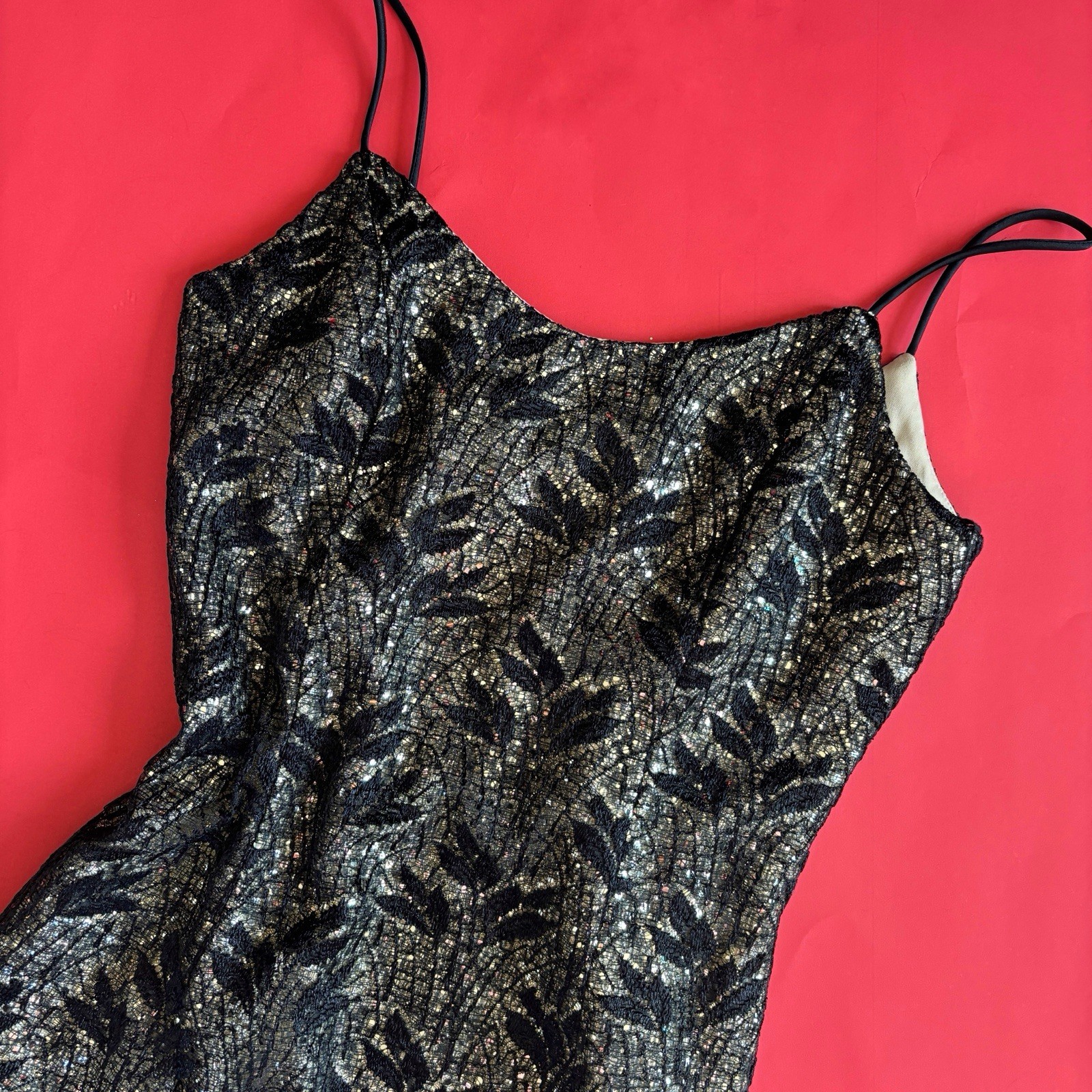 Vintage Bari Jay Black and Silver Sequin Lace Mini Cocktail Dress Size 3/4