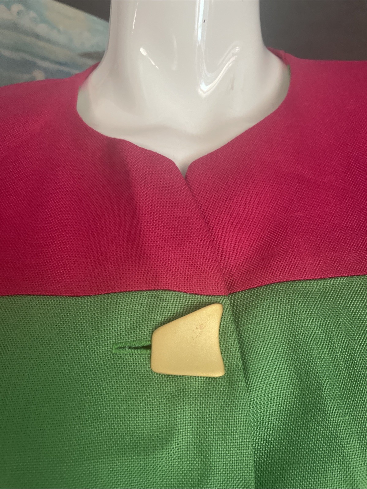 Vintage CONSTANCE SAUNDERS color block dress SZ P 8 Rare Buttons