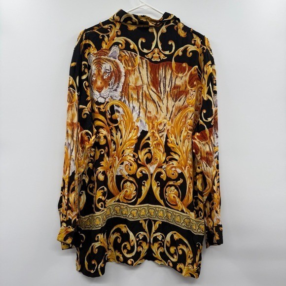 Vintage faith leopard all over print beaded button up blouse large