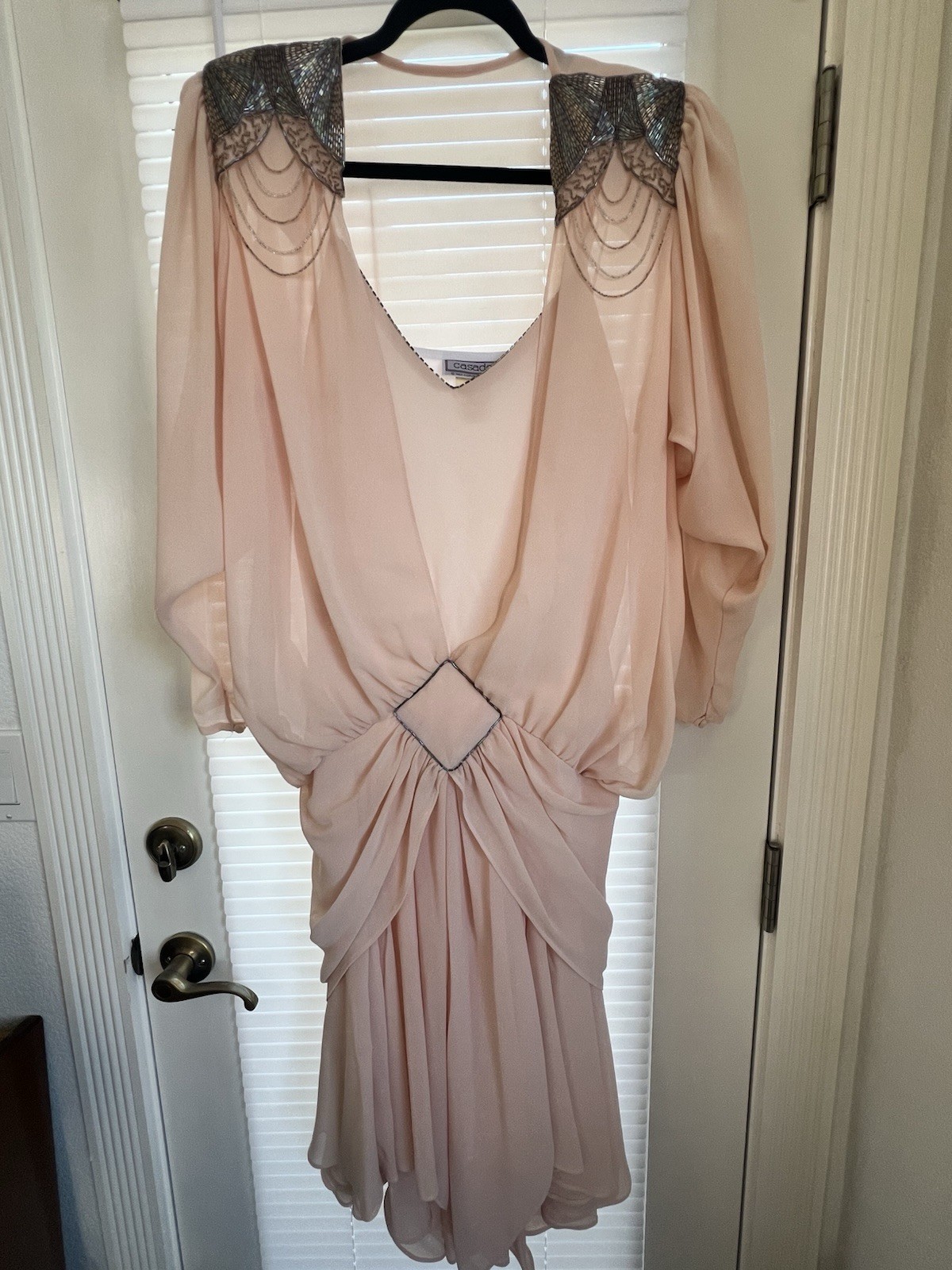 Rare Vintage 1982 Eletra Casadei Art Deco Blush Chiffon Dress Size 10 BEAUTIFUL