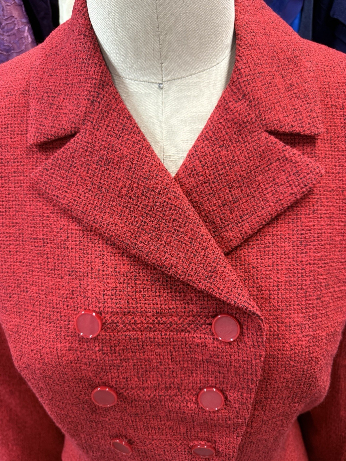 Vintage 1950s Textured Cherry Red Tweed 2pc Womens Suit Blazer / Skirt Small