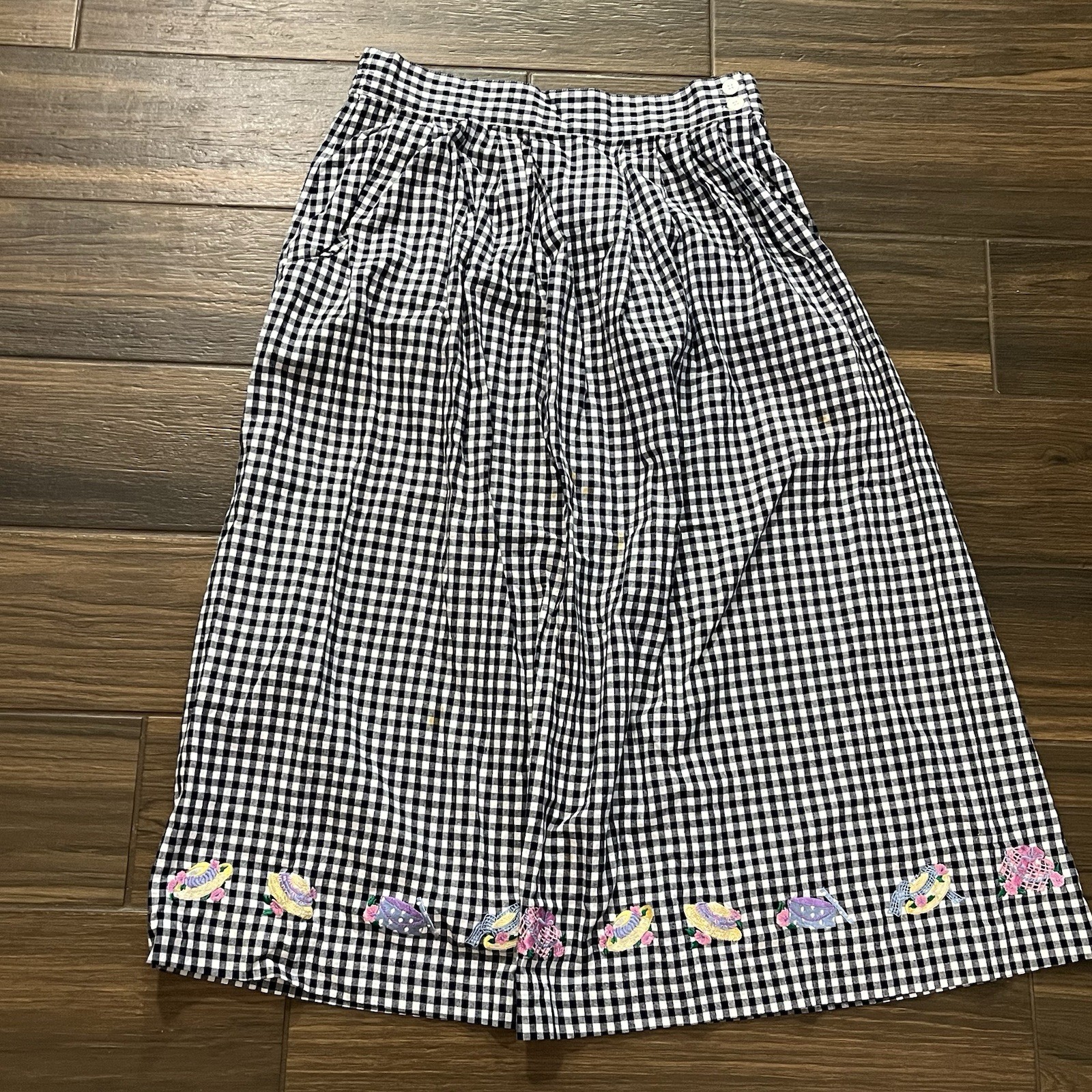 Vintage BECHAMEL Straw Hat Gingham Sweater And Skirt Set Size Large READ DETAILS