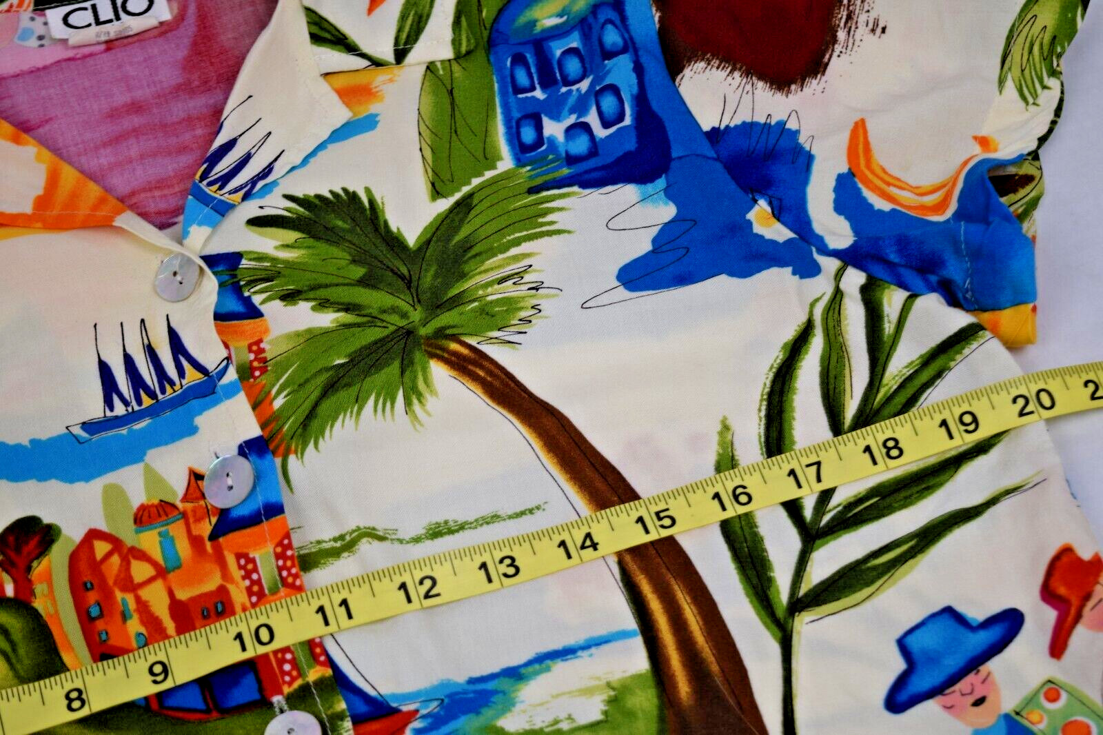 Vintage Womens Hawaiian Shirt Clio Petites Size PL 90s Tropical Paradise MadeUSA