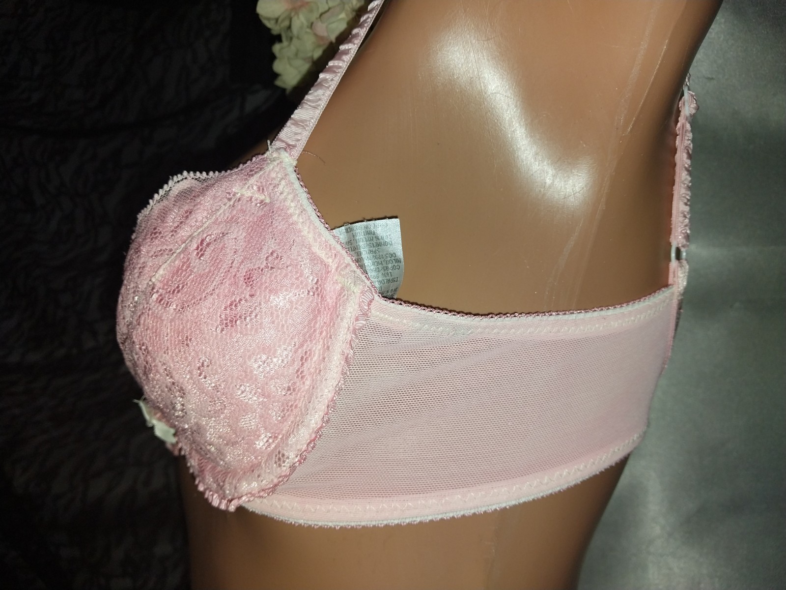 VTG LACE PINK FRILLY PAD REMOVABLE UW DEMI SEXY BRA VASS 80S 32B PIN UP SISSY