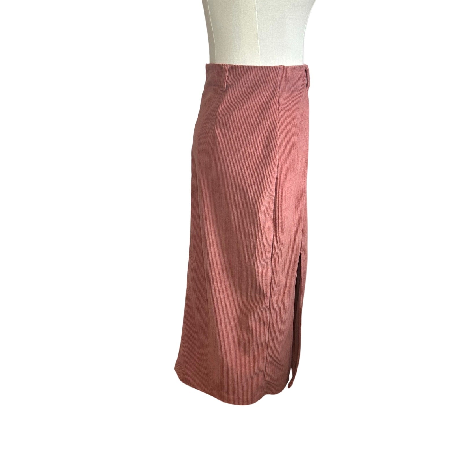 VTG 90s Mauve Thick Corduroy Midi Skirt M Grunge Minimalist Casual Cottage Boho