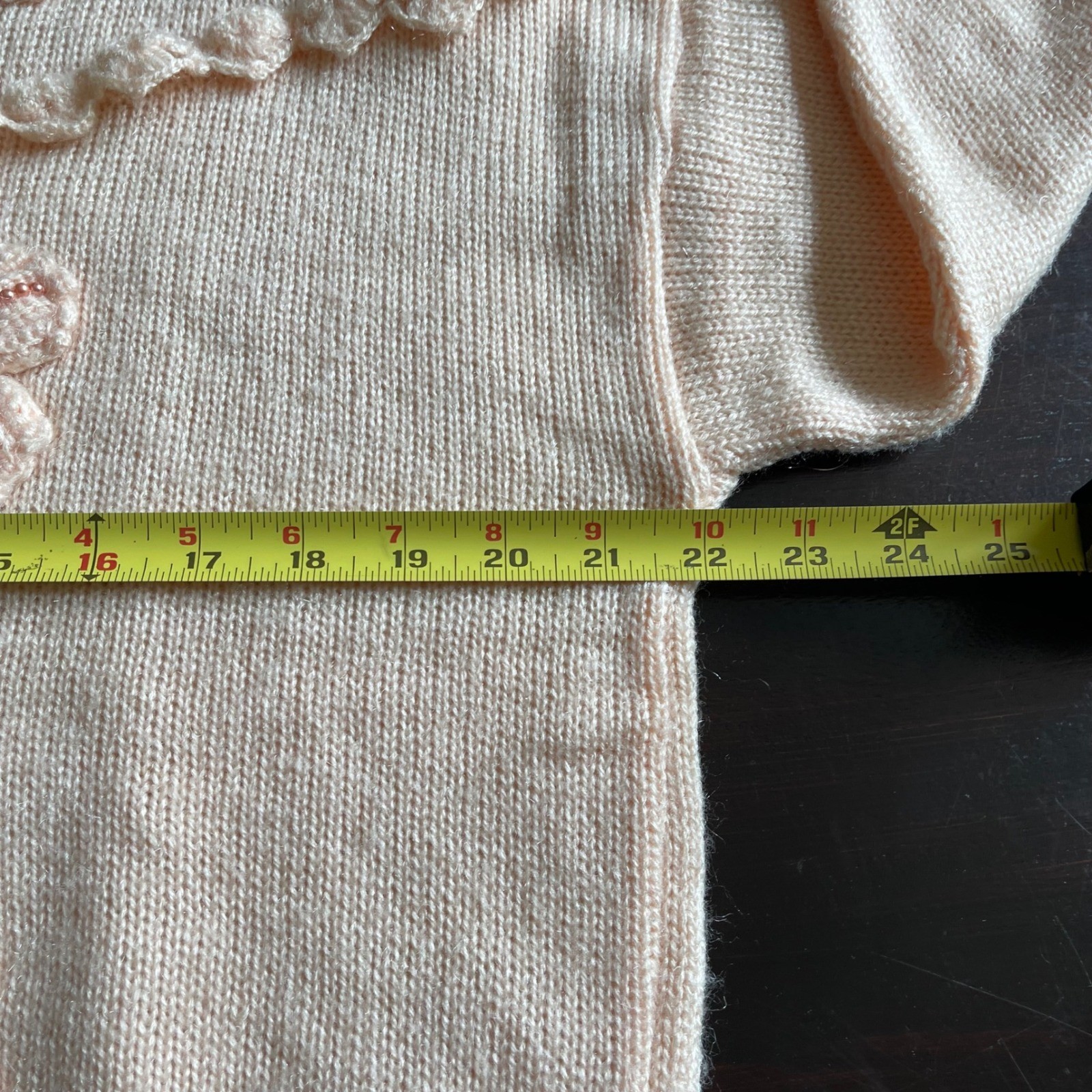 Fashion Ferza Vintage Peach Floral Beaded 3D Applique Knit Sweater Grannycore