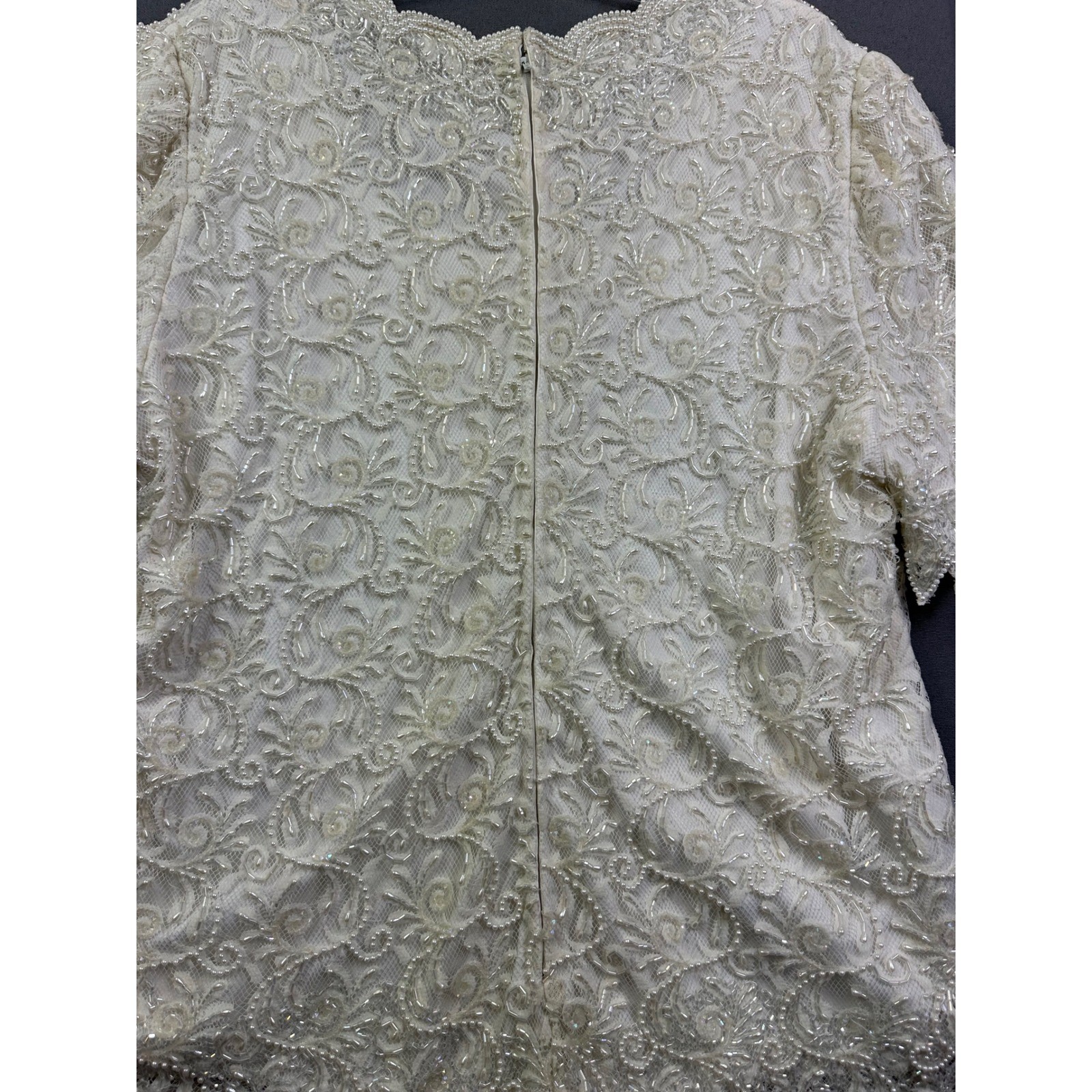 Brilliante by JA Vintage Beaded Sequin Lace Top Ivory Pearl Bridal Evening Sz L
