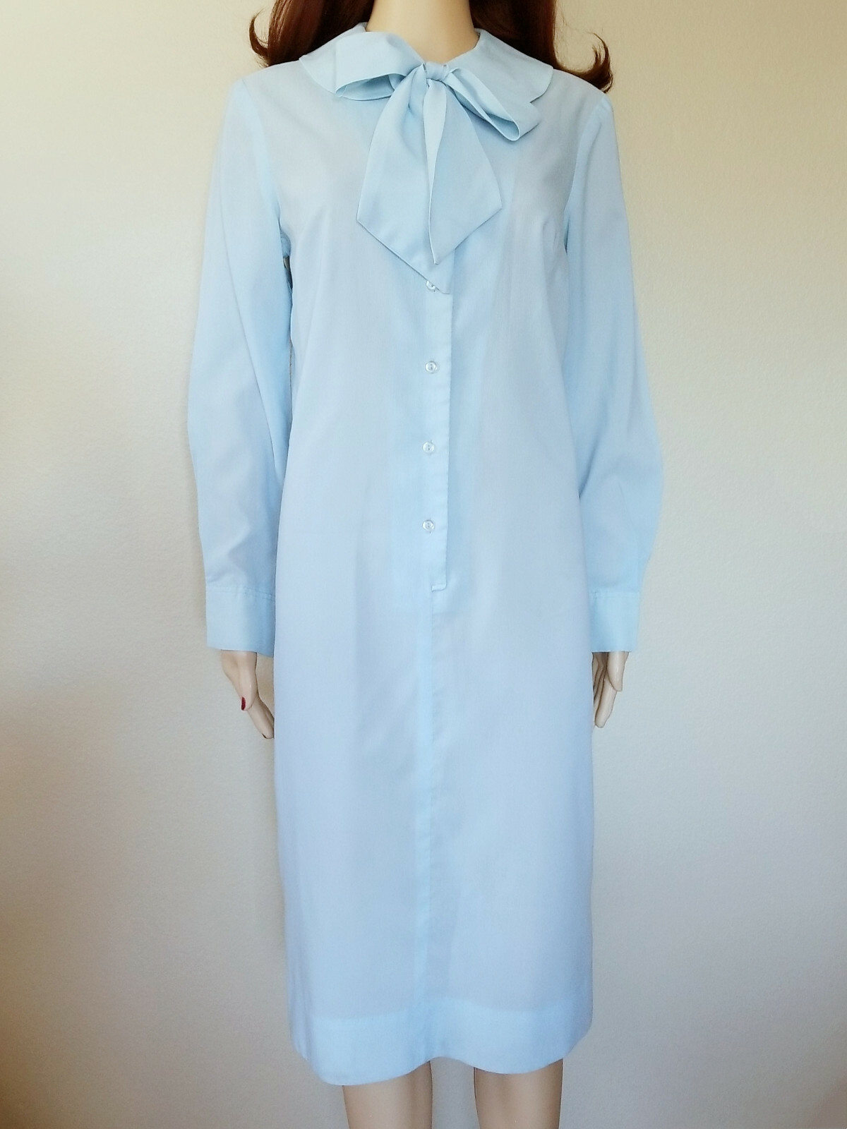 Rare Vintage 1970s Cos Cob Lt Blue Shirt Cute Bow Dress Size 12/13