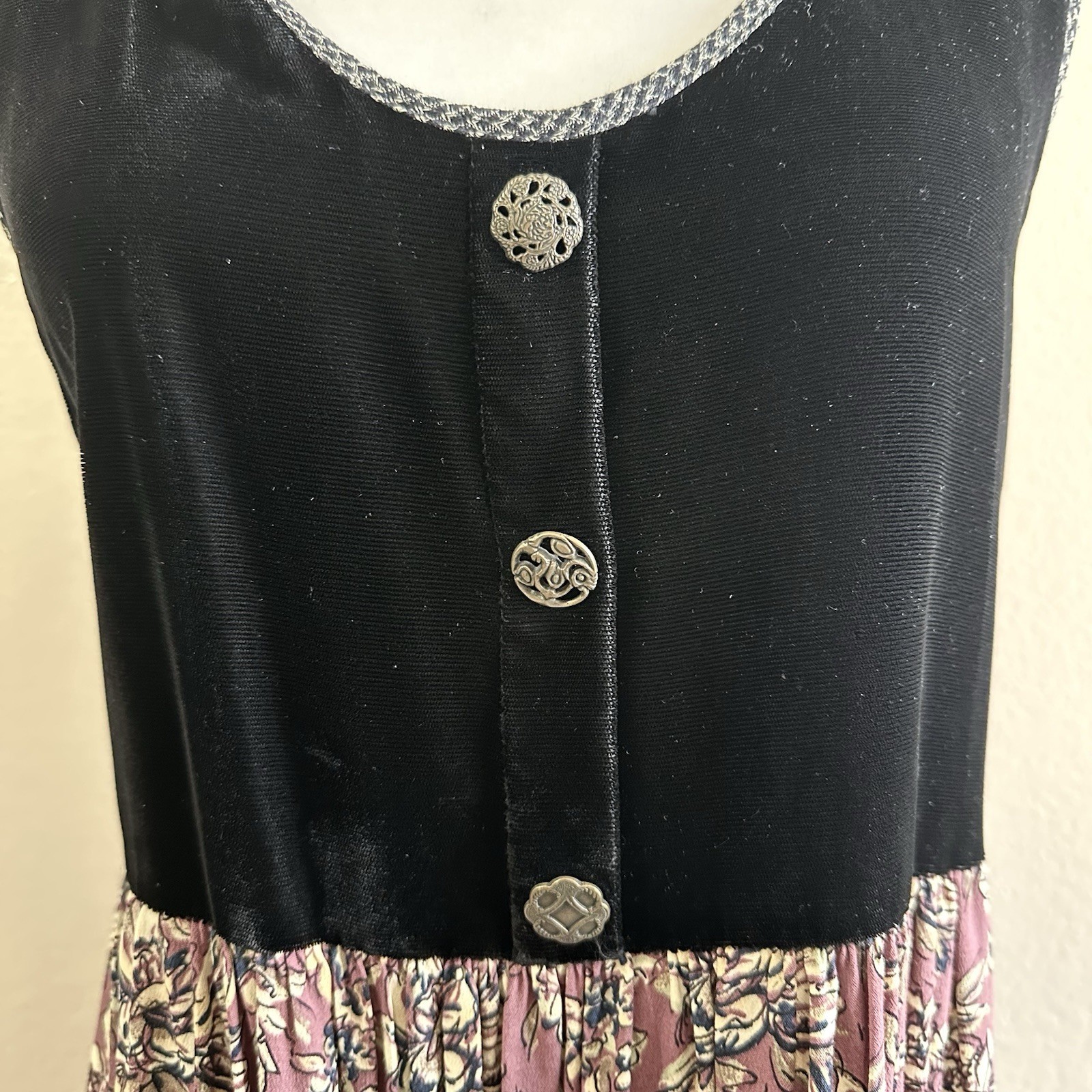 Carol Anderson Vtg 90s Floral Velvet Maxi Dress Women’s MP