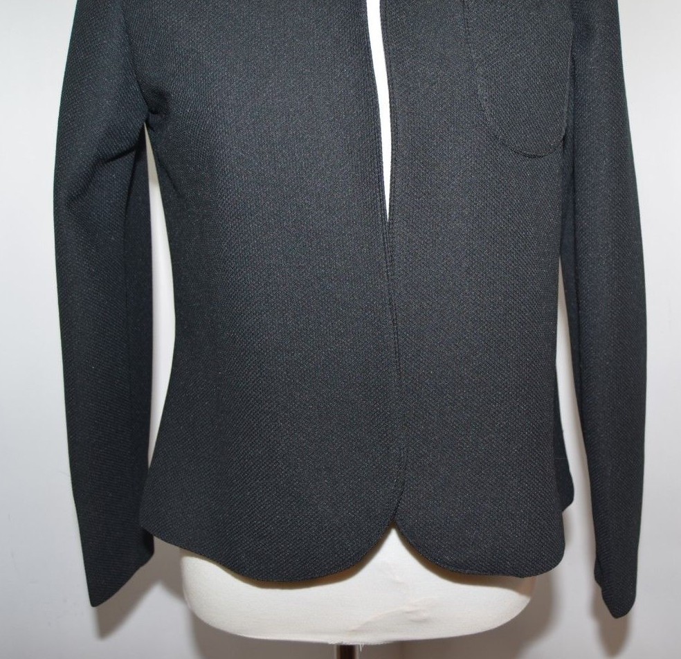 VTG Union Made ILGWU Solid Black Textured Open Front Jacket USA Made Womens 14