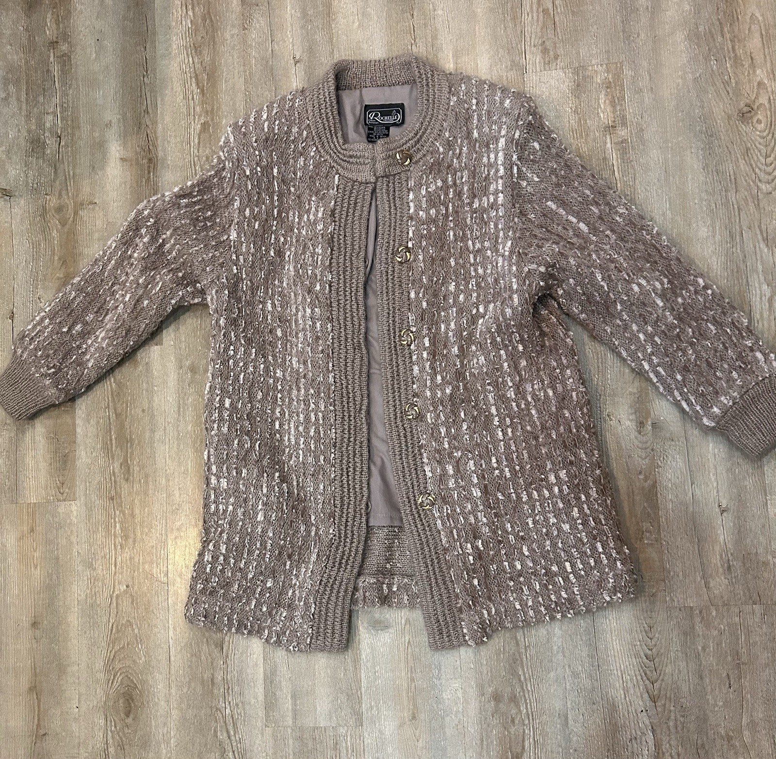 Vtg Rochelle California Knit Sweater Cardigan Sz L 80’s 90’s Glam Thick Classy