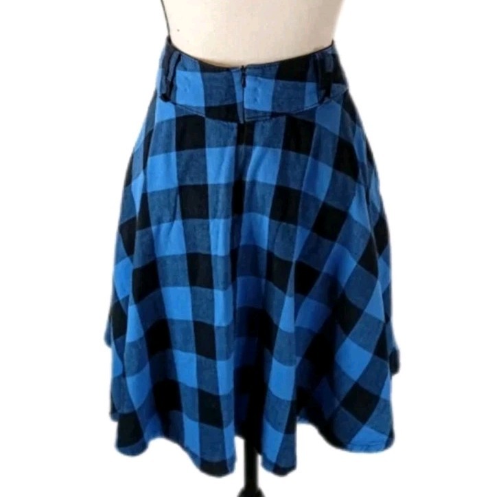 Vintage Y2K Wet Seal Blue Plaid Mini Skater 100% Cotton Skirt Size Medium