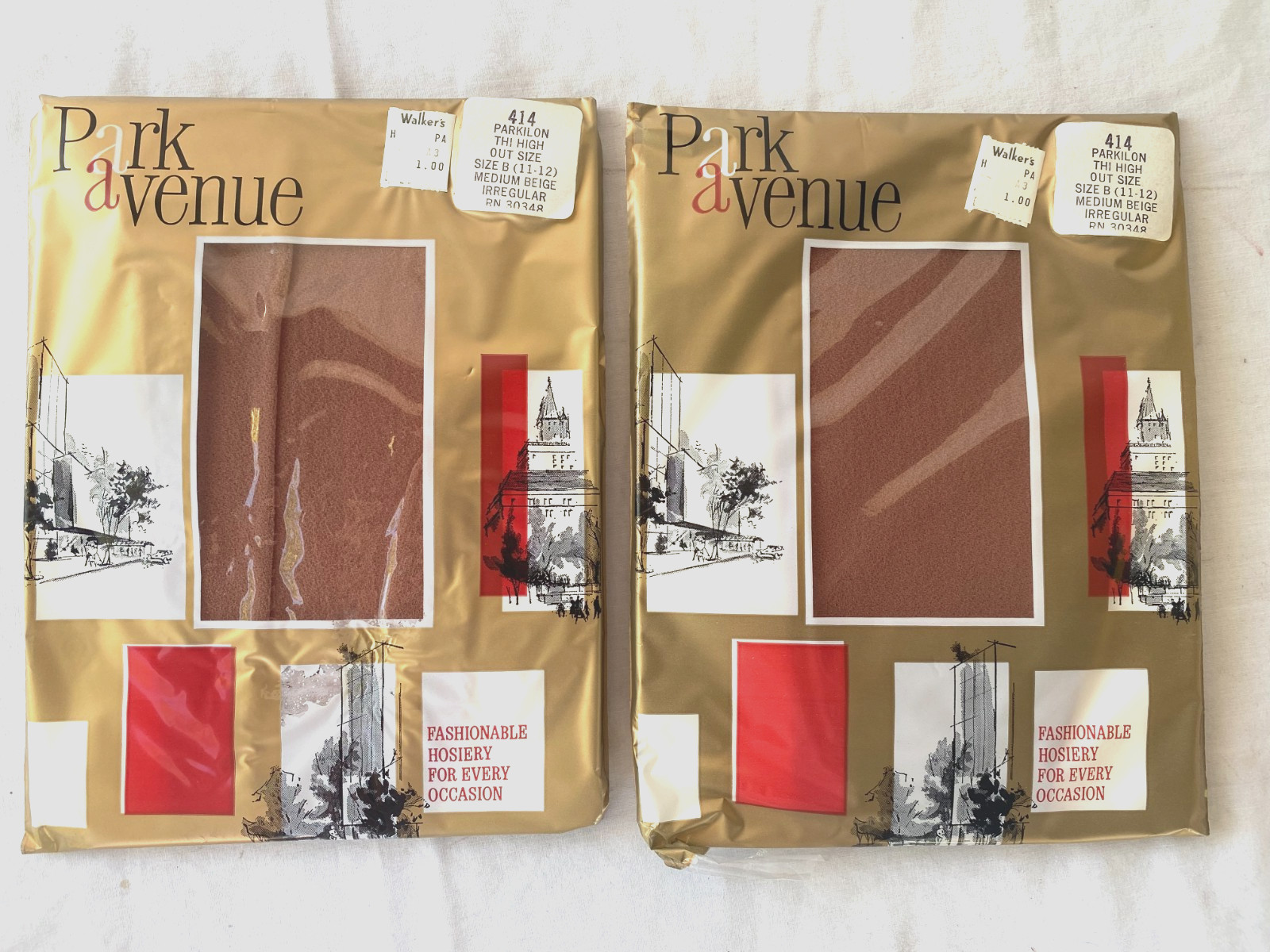 VTG 2PR..MEX BEIGE..THIGH HIGH..STAY UP..OUTSIZE.STOCKINGS (11-12)..NIP
