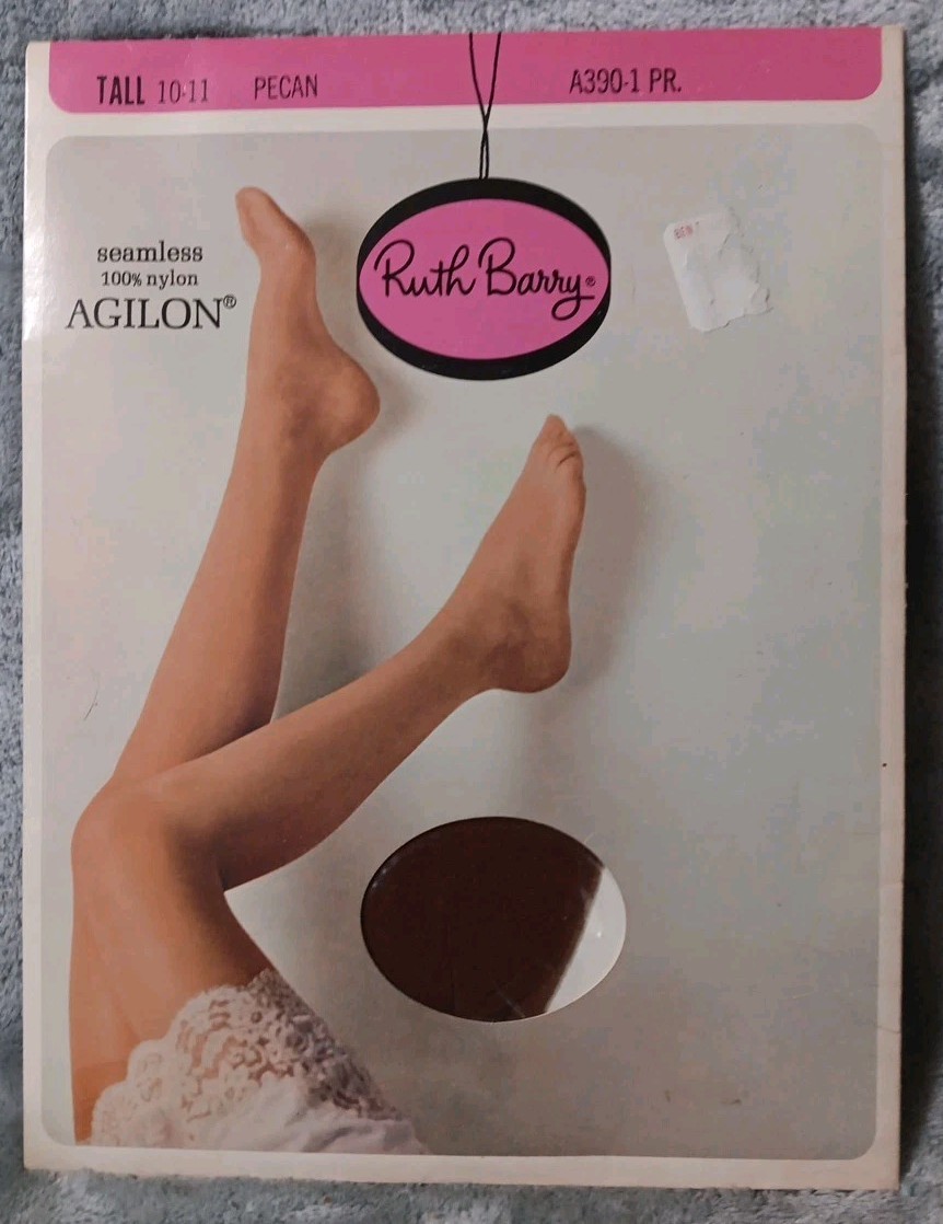 Vtg Ruth Barry Stockings Pecan Tall 10-11 Seamless Agilon Stretch Hosiery READ