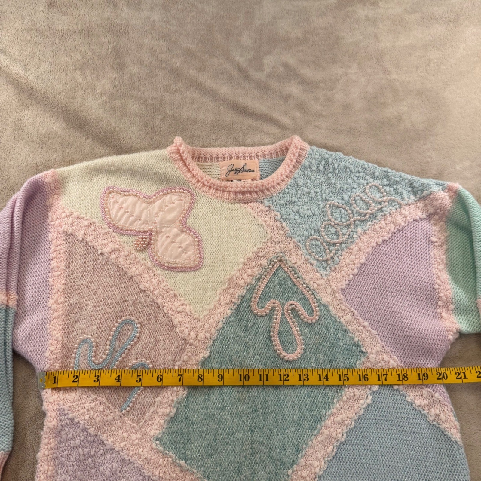 Vintage 80’s Pastel Patchwork Beaded Sweater Women’s Halloween Costume Sz S