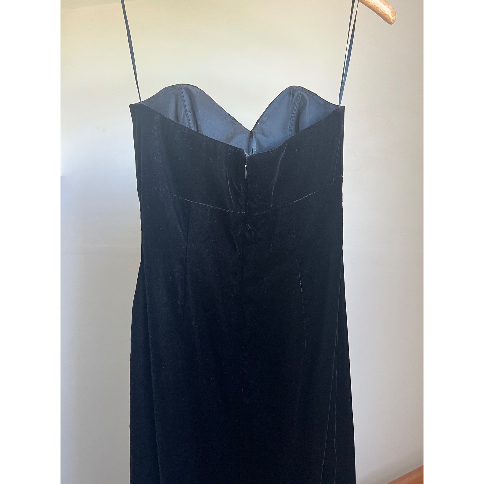 Vintage A.J. Bari Velvet Strapless Maxi Dress Black Sweetheart Slit Gown Formal