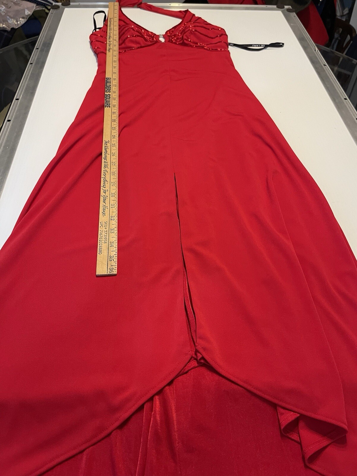 VTG De Laru Y2K Sexy Red Halter Dress Beading Rhinestone Size 8 A Line