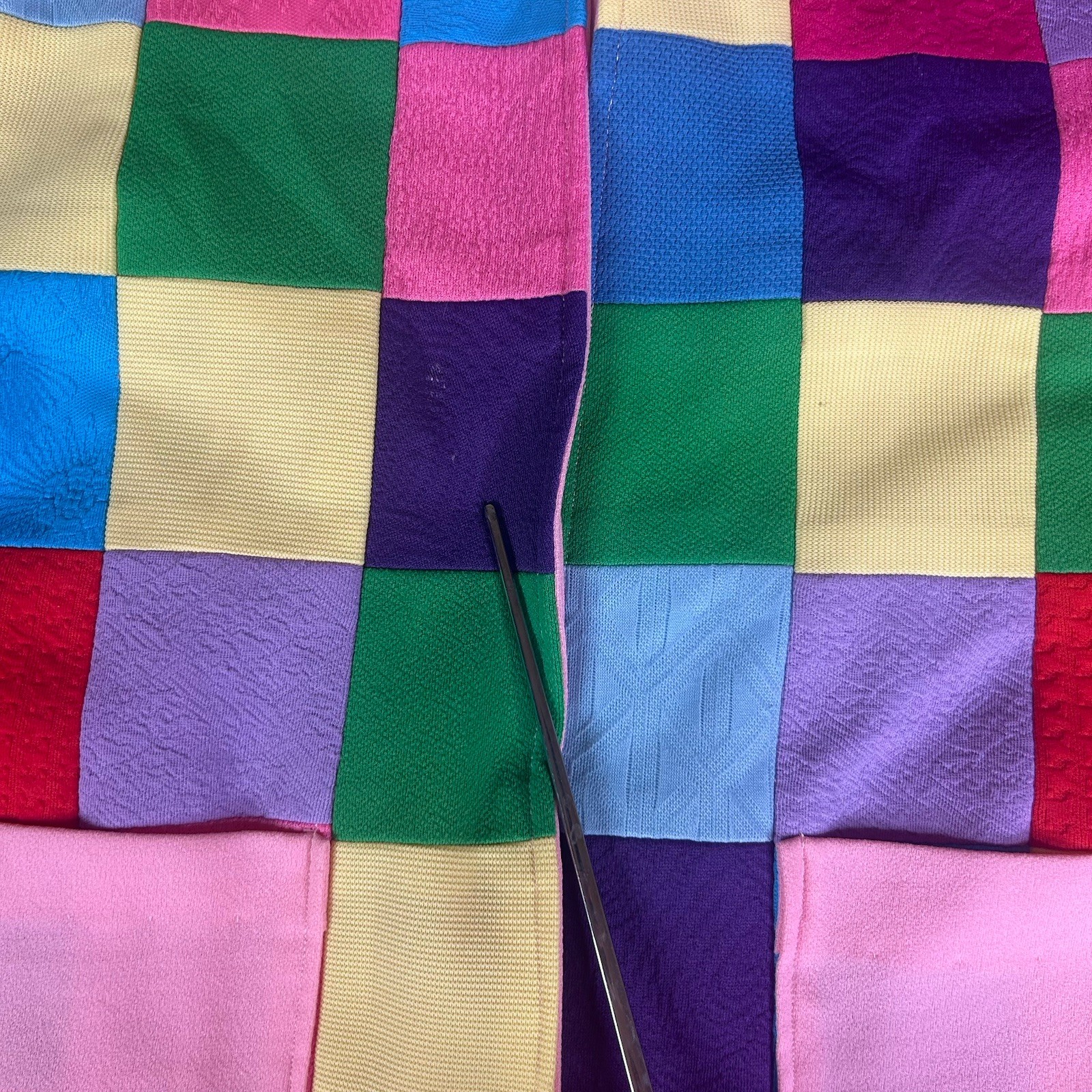 VTG 60s 70s Handmade Women’s Rainbow Polyester Patchwork Open Front Blazer Small