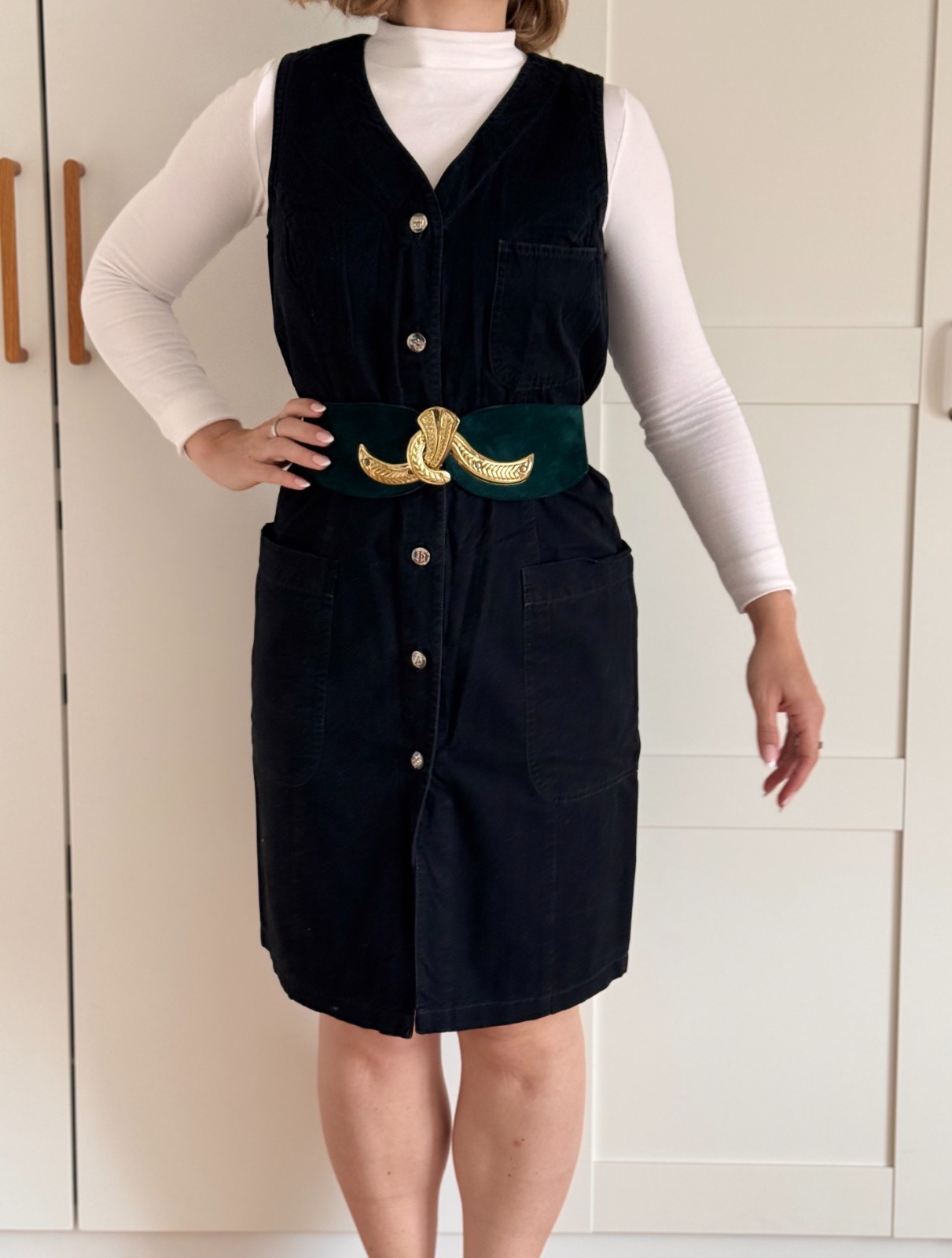 Vintage denim dress 90s retro denim dress black 90s shirt dress dungaree dress