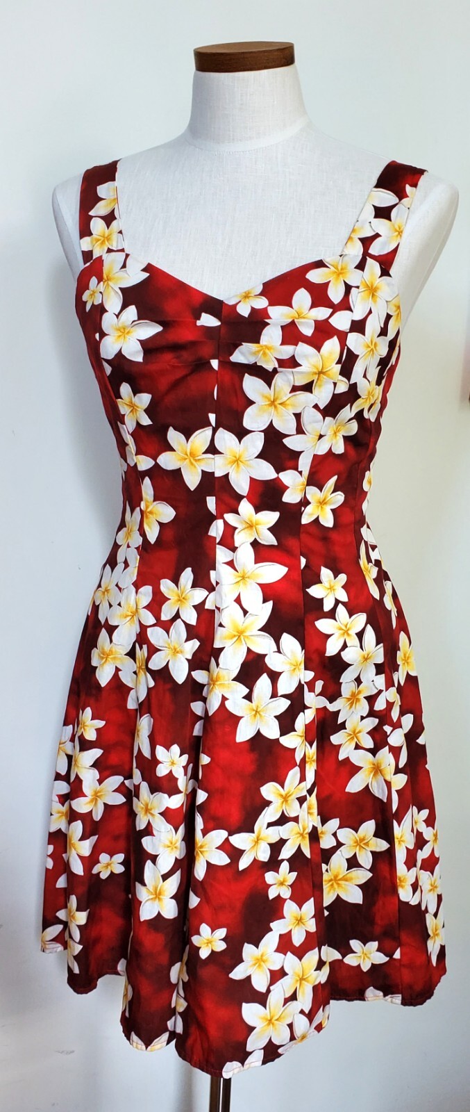 Royal Hawaiian Creations Red Plumeria Floral Print Strap Mini Sundress Size S