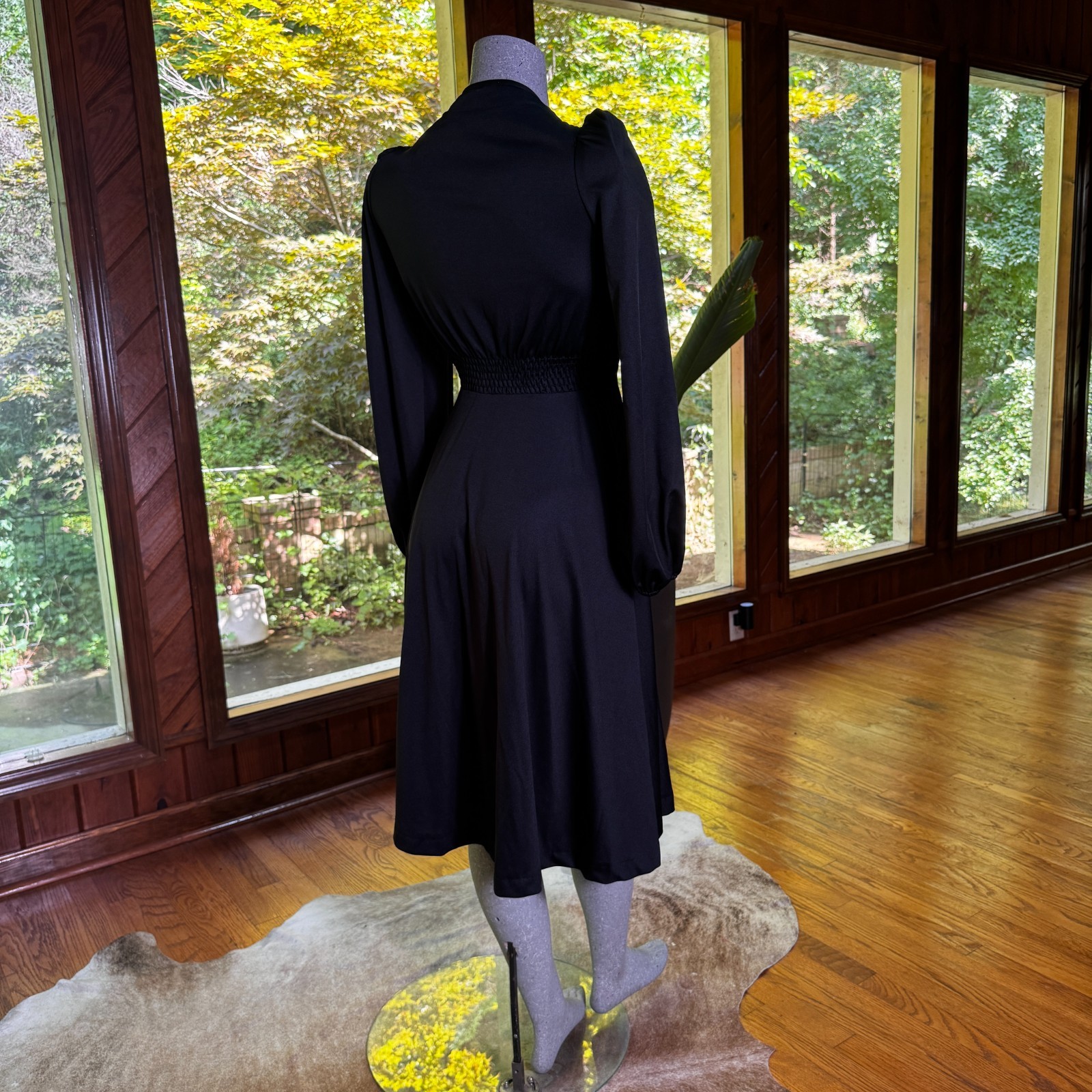 Vintage 70s Young Edwardian by Arpeja Smocked Black Dress Gothic Romantic Small