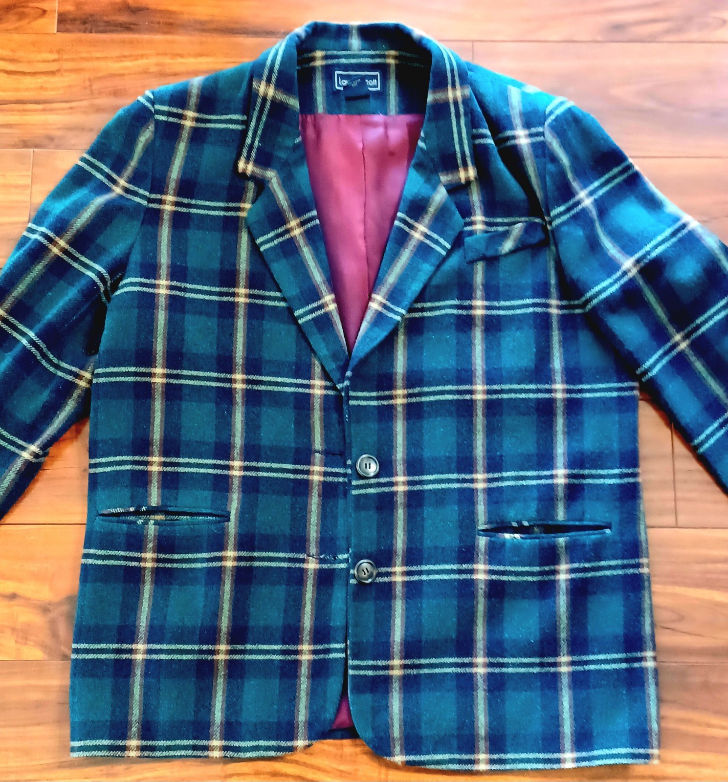 Vintage Blazer Women’s Size 16 Green Plaid Tartan Wool Laura Scott Scholar