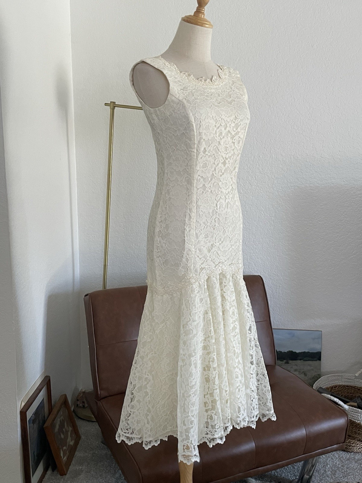Vintage 1980s 1970s Boho Prairie Lace Wedding Formal Party Mermaid Dress