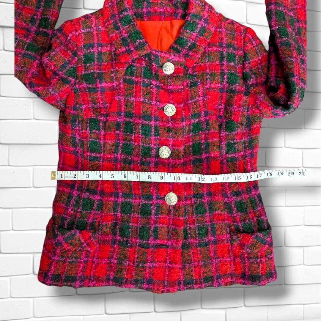 Vintage Ellen Brooke Sportswear Couture Inc 3 Piece Plaid Skirt Suit Boucle Wool