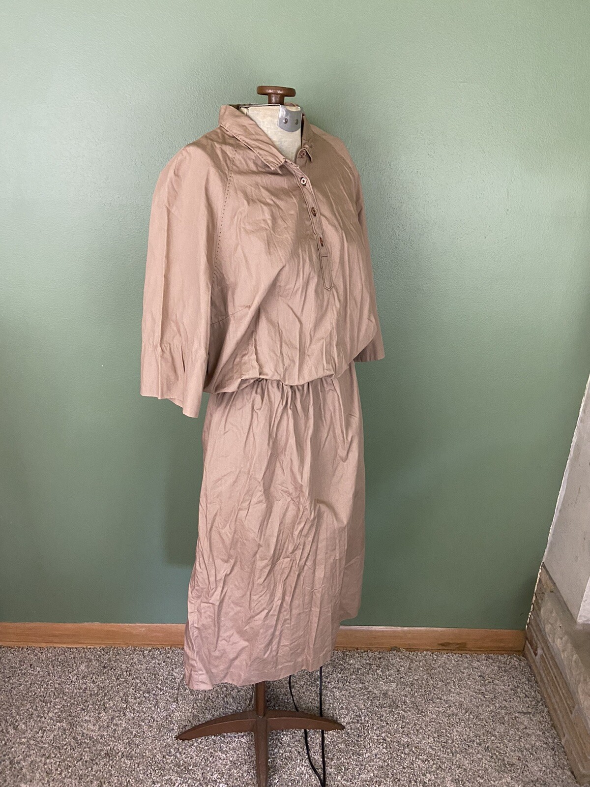 Vintage BRENTSHIRE Brown Short Sleeve Button Front SHIRTDRESS Carol Brent