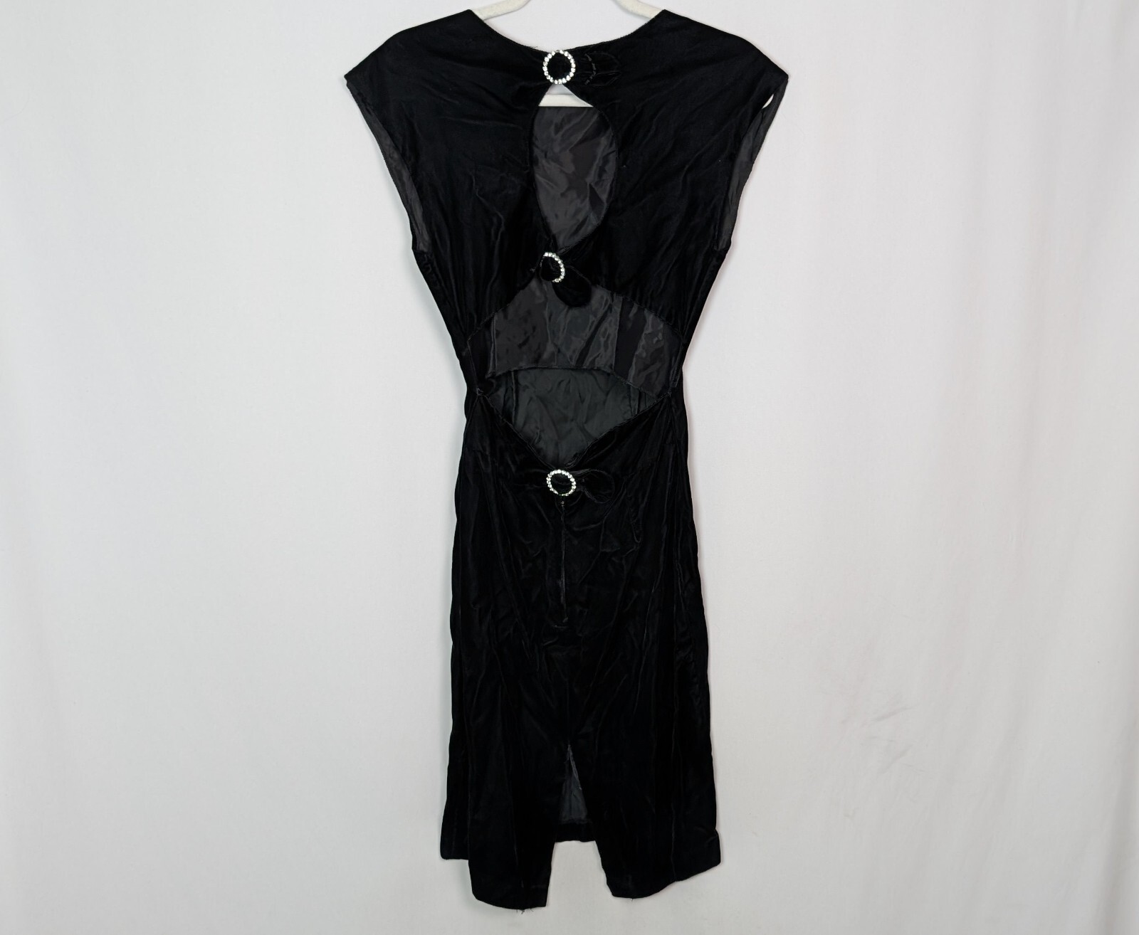 Vtg 90s Jay Jacobs Party Dress sz 5 Open Jeweled Back Knee Length Sheath Velvet